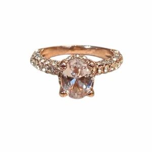 Elegant Rose Gold With Pink Gem & Rhinestones Women's Engagement Ring Sz 6